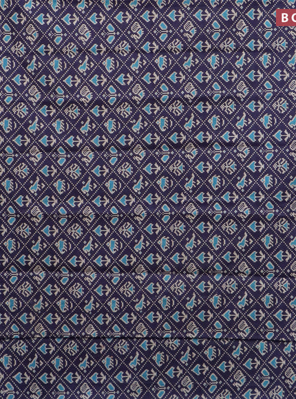 Muslin cotton saree blue with allover patola prints and small zari woven border