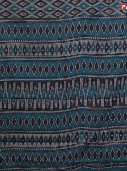 Muslin cotton saree grey and teal green with allover prints and printed border