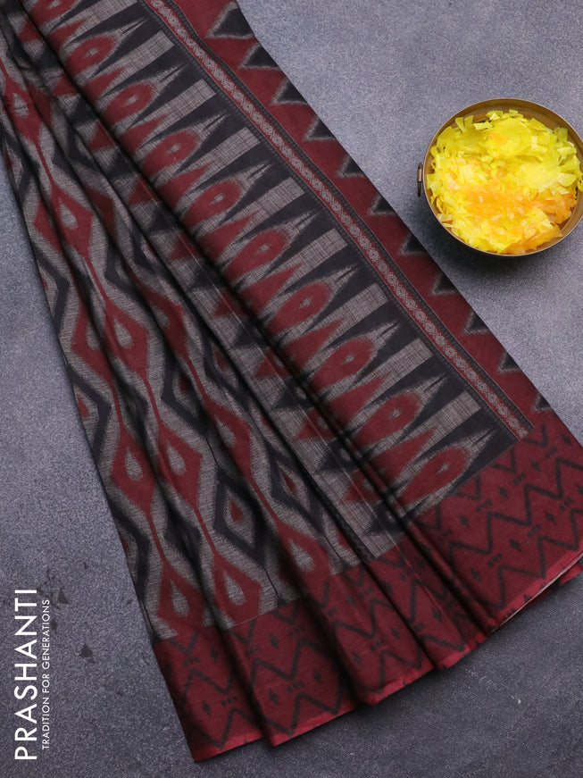 Muslin cotton saree grey and maroon with allover prints and printed border