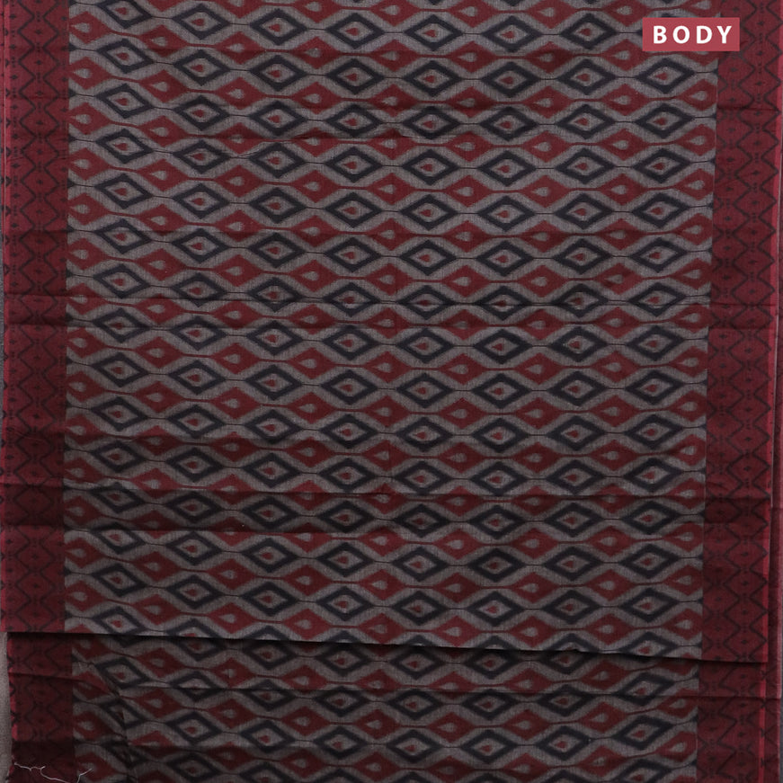 Muslin cotton saree grey and maroon with allover prints and printed border