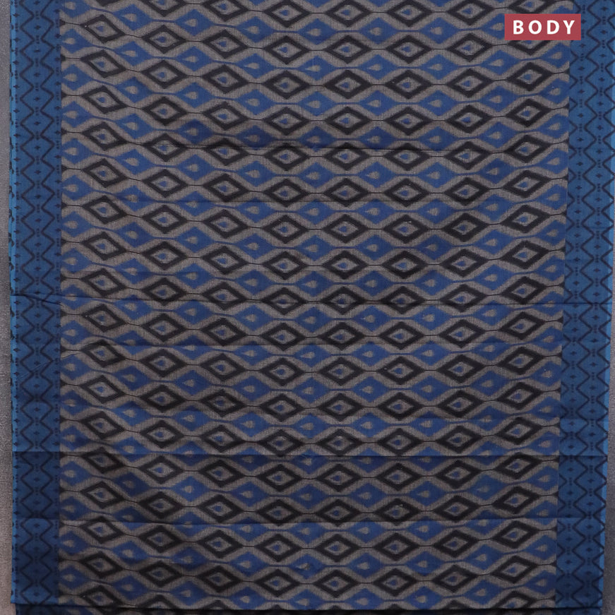 Muslin cotton saree grey and cs blue with allover prints and printed border