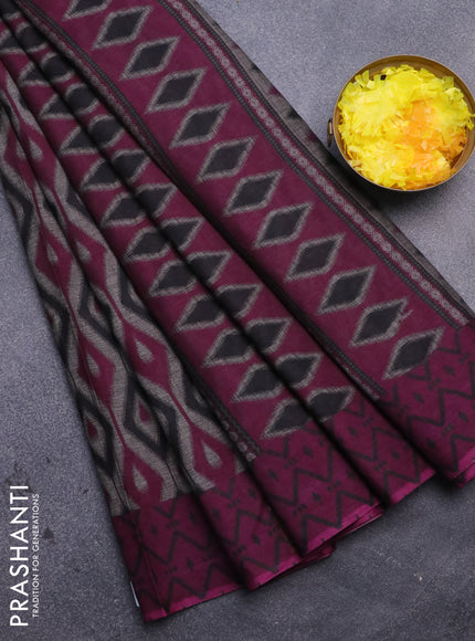 Muslin cotton saree grey and purple with allover prints and printed border