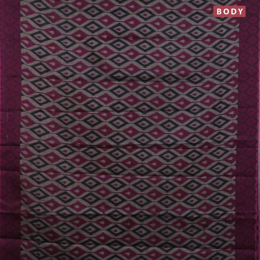 Muslin cotton saree grey and purple with allover prints and printed border