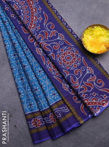 Muslin cotton saree cs blue and blue with allover prints and printed border