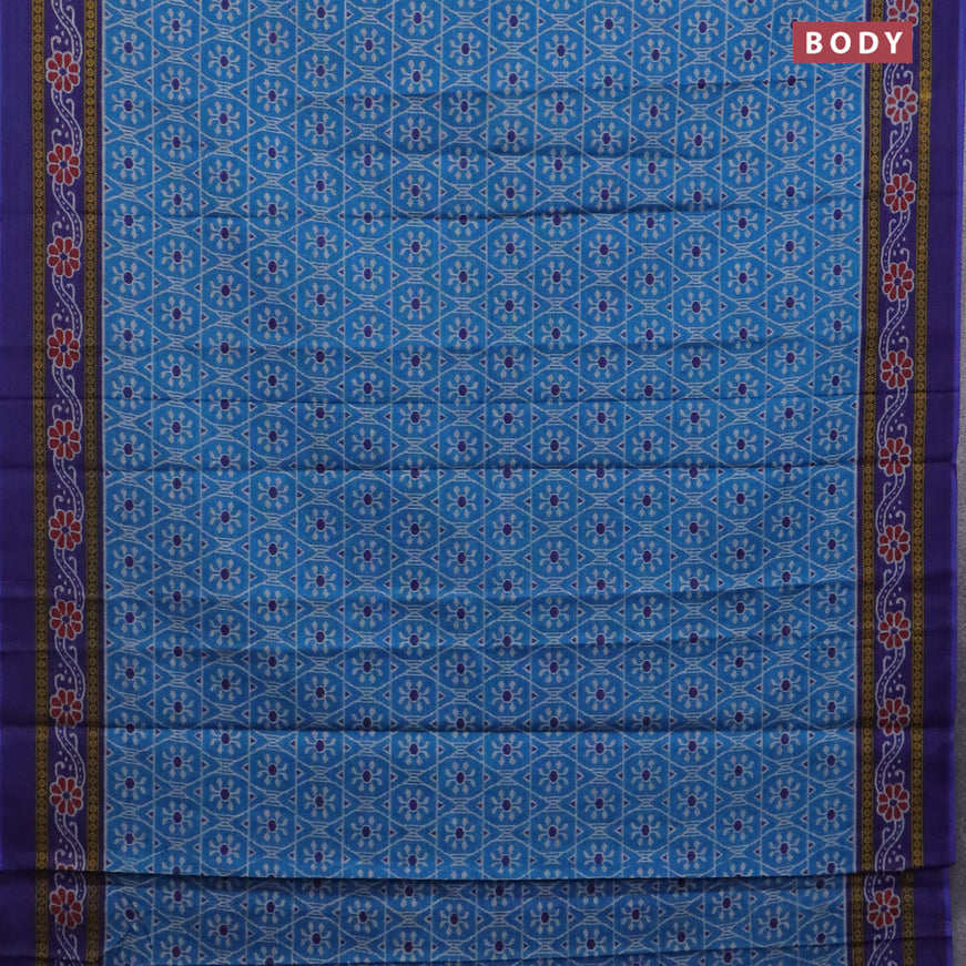 Muslin cotton saree cs blue and blue with allover prints and printed border