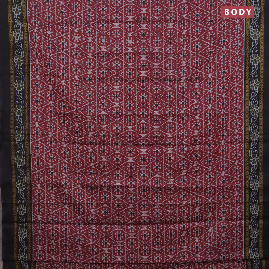 Muslin cotton saree maroon and black with allover prints and printed border