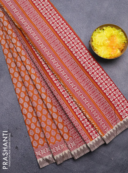 Muslin cotton saree mustard yellow and beige with allover floral butta prints and printed border