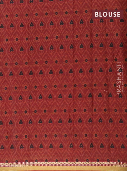 Muslin cotton saree dark mustard and maroon with allover prints and printed border