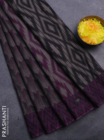 Muslin cotton saree grey and purple with allover prints and printed border