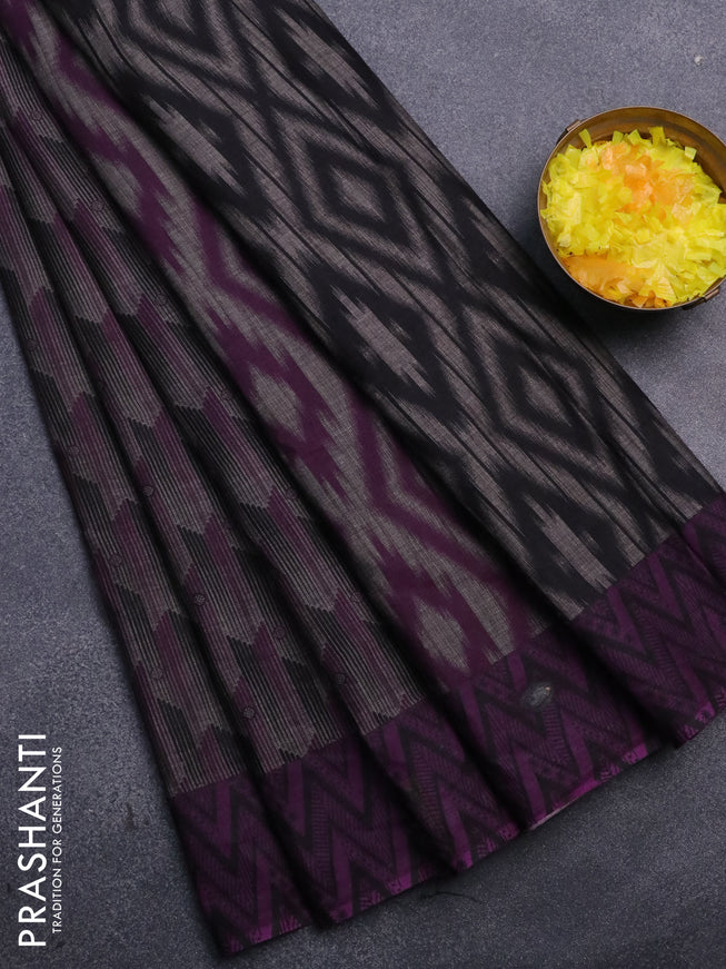 Muslin cotton saree grey and purple with allover prints and printed border