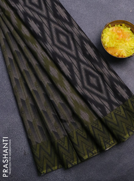 Muslin cotton saree grey black and sap green with allover prints and printed border