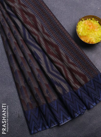 Muslin cotton saree grey maroon and blue with allover prints and printed border