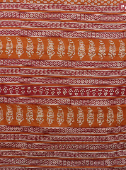 Muslin cotton saree orange and beige with allover floral butta prints and printed border