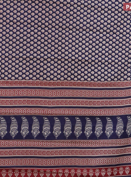 Muslin cotton saree dark blue and beige with allover floral butta prints and printed border