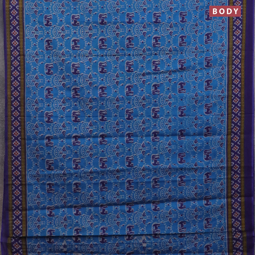 Muslin cotton saree cs blue and blue with allover ikat prints and printed border