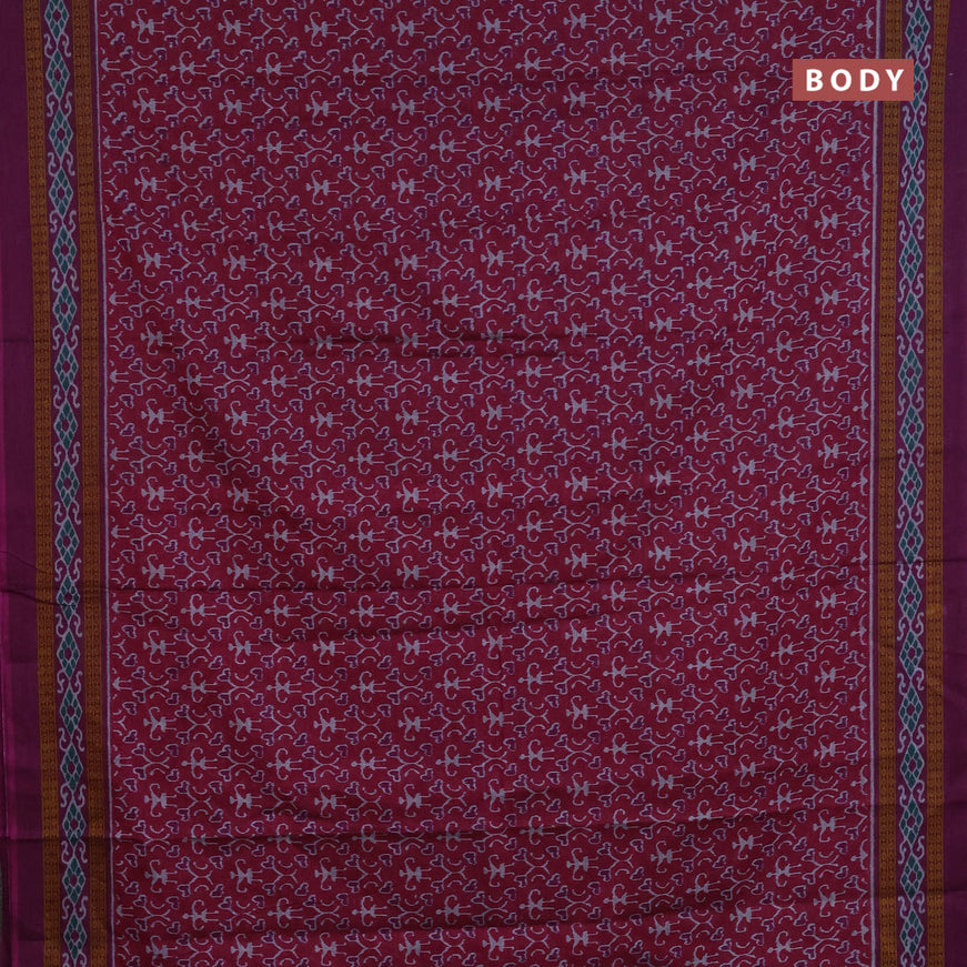 Muslin cotton saree magenta pink and purple with allover ikat prints and printed border