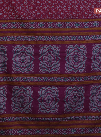 Muslin cotton saree magenta pink and purple with allover ikat prints and printed border