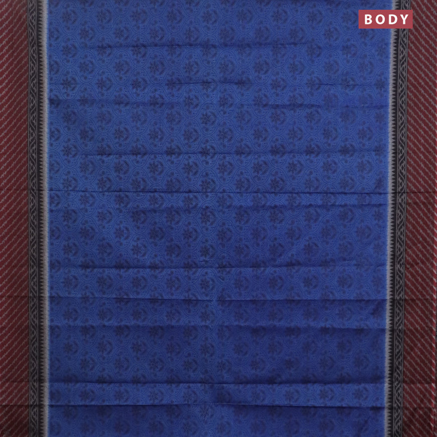 Muslin cotton saree blue and maroon with allover prints and printed border