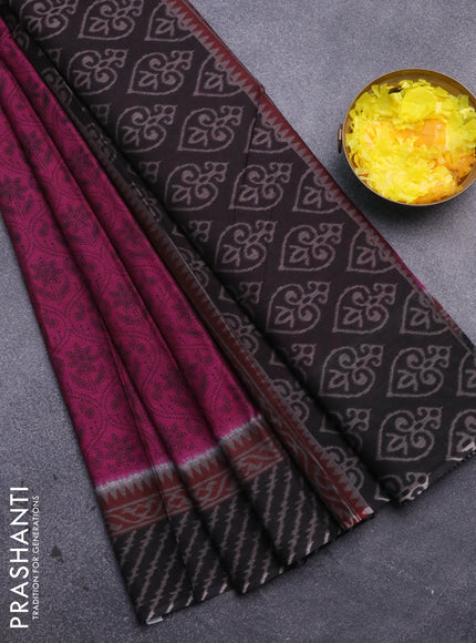 Muslin cotton saree purple and black with allover prints and printed border