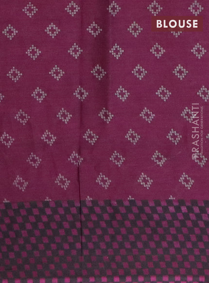 Muslin cotton saree grey and purple with allover ikat prints and printed border