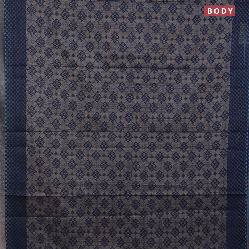 Muslin cotton saree grey and blue with allover ikat prints and printed border