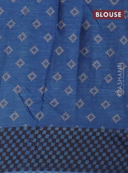 Muslin cotton saree grey and blue with allover ikat prints and printed border