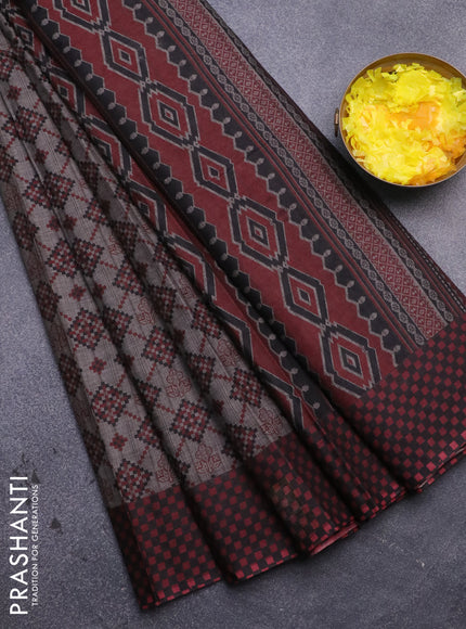 Muslin cotton saree grey and maroon with allover ikat prints and printed border