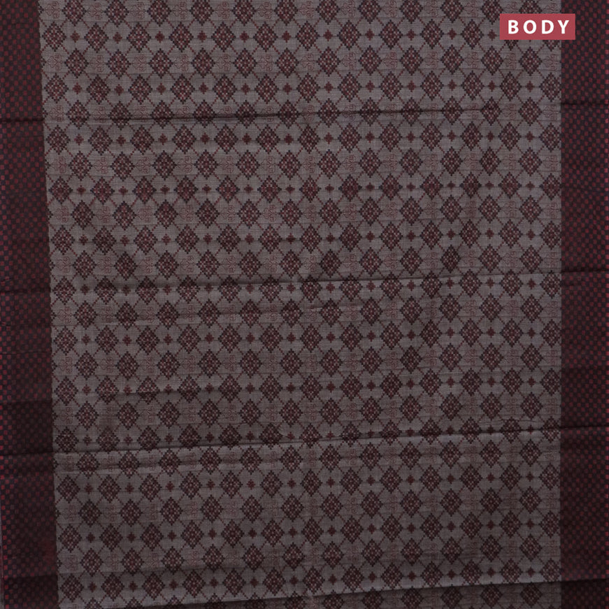 Muslin cotton saree grey and maroon with allover ikat prints and printed border