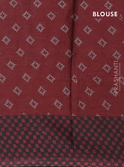 Muslin cotton saree grey and maroon with allover ikat prints and printed border