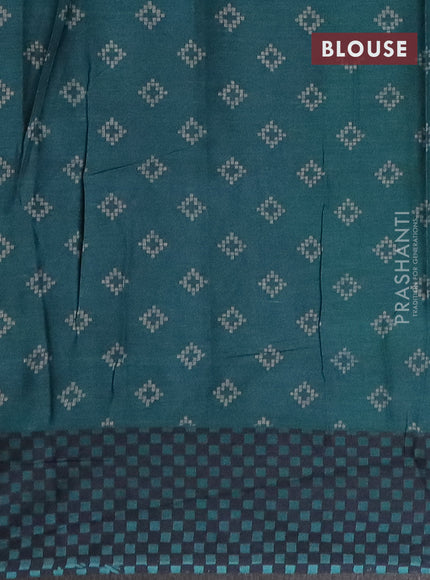 Muslin cotton saree grey and green with allover ikat prints and printed border