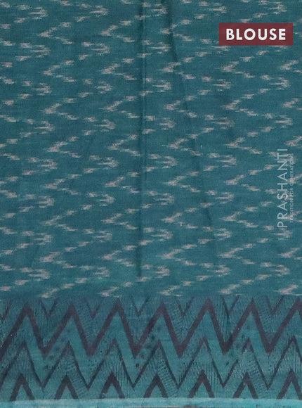 Muslin cotton saree grey and teal green with allover prints and printed border