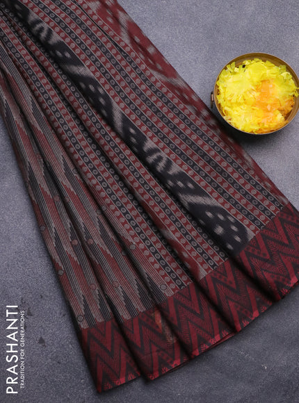 Muslin cotton saree grey and maroon with allover prints and printed border