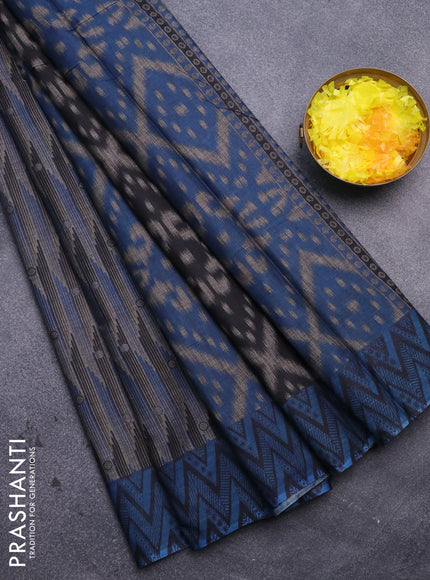 Muslin cotton saree grey and cs blue with allover prints and printed border