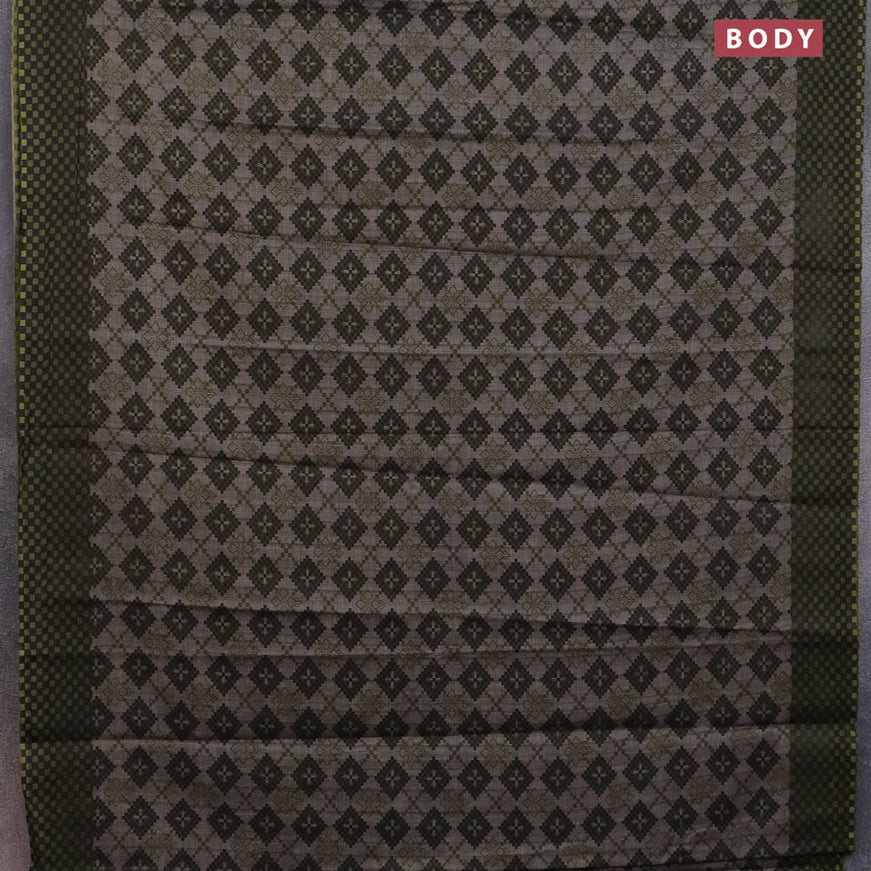 Muslin cotton saree grey and sap green with allover ikat prints and printed border