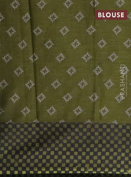 Muslin cotton saree grey and sap green with allover ikat prints and printed border