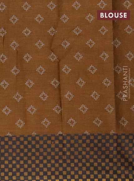 Muslin cotton saree grey and mustard with allover ikat prints and printed border