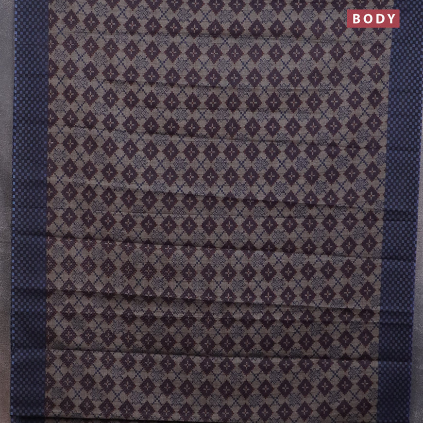 Muslin cotton saree grey and blue with allover ikat prints and printed border