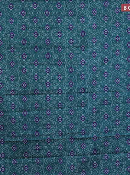 Muslin cotton saree teal green and blue with allover prints and printed border