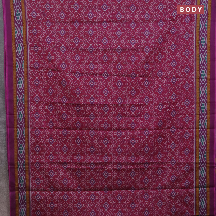 Muslin cotton saree magenta pink and purple with allover prints and printed border