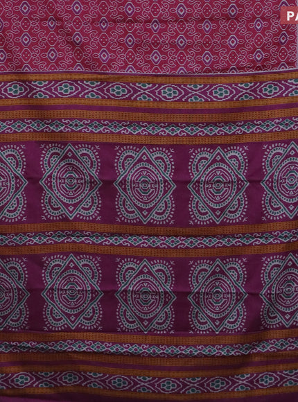 Muslin cotton saree magenta pink and purple with allover prints and printed border