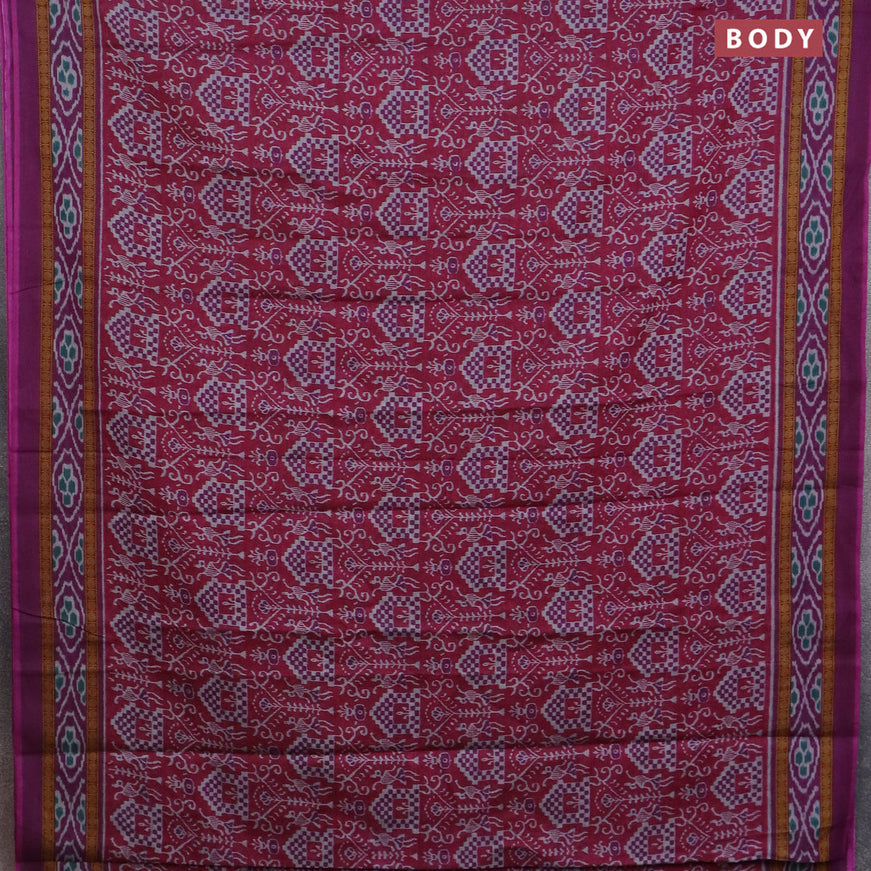 Muslin cotton saree magenta pink and purple with allover ikat prints and printed border