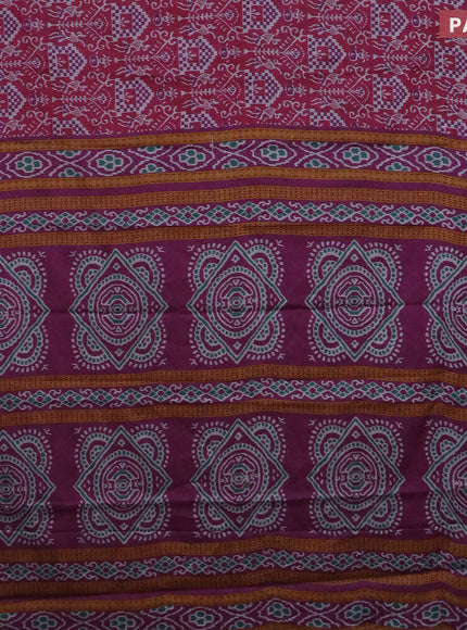 Muslin cotton saree magenta pink and purple with allover ikat prints and printed border