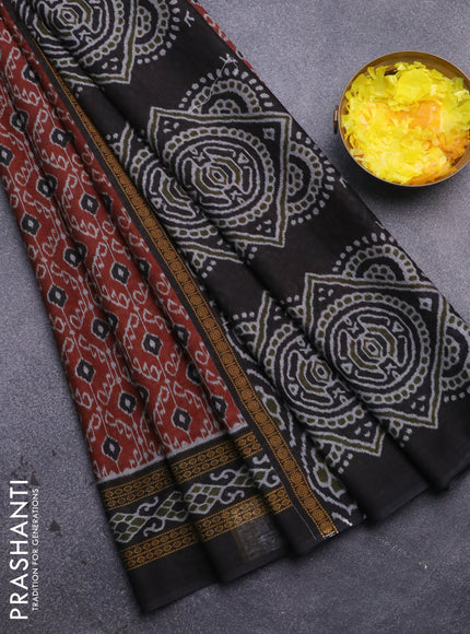 Muslin cotton saree rust shade and black with allover ikat prints and printed border