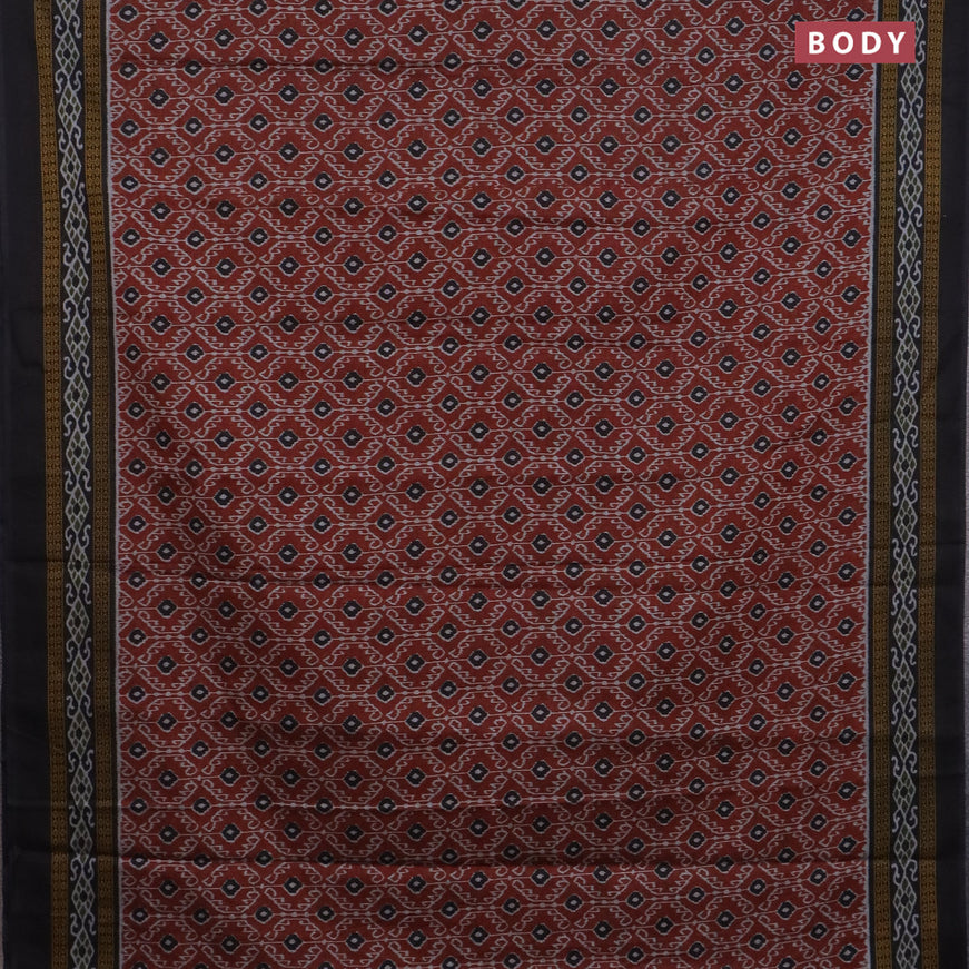 Muslin cotton saree rust shade and black with allover ikat prints and printed border