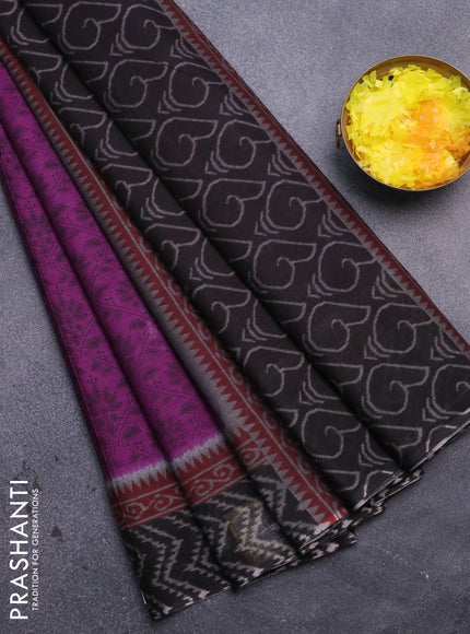 Muslin cotton saree purple and black with allover prints and printed border