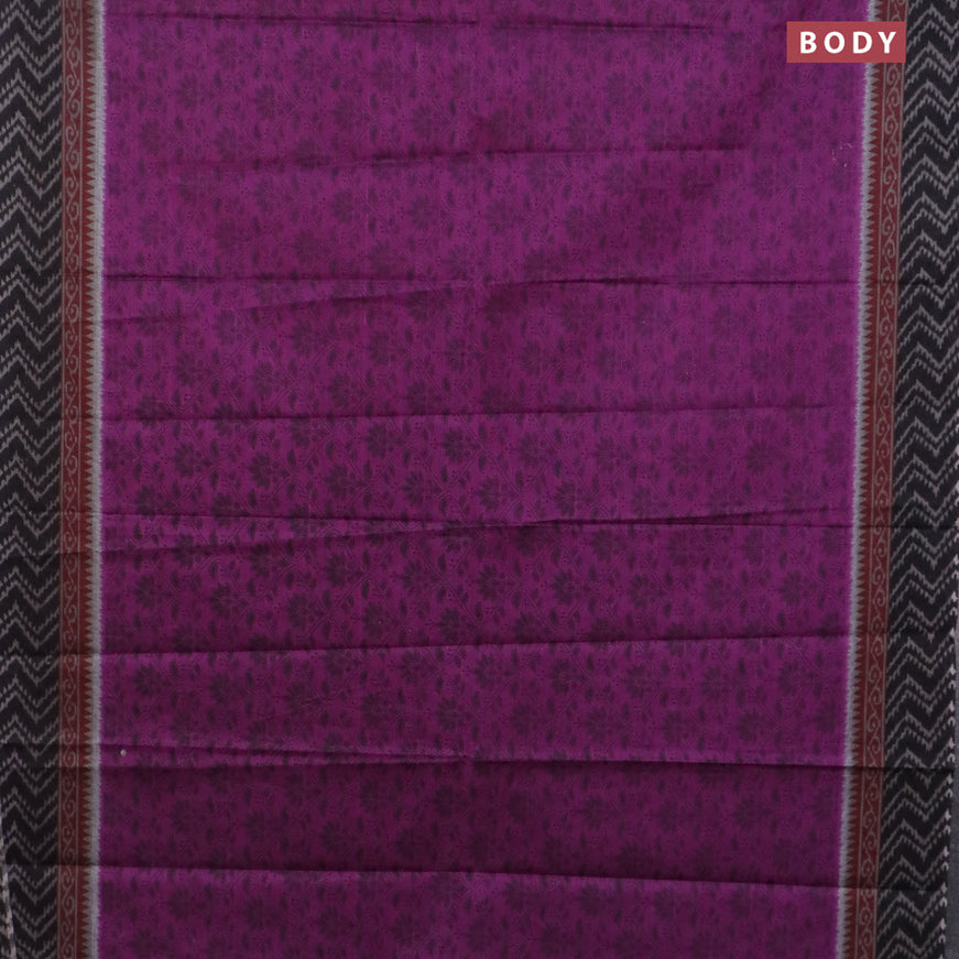 Muslin cotton saree purple and black with allover prints and printed border