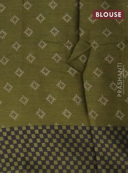 Muslin cotton saree grey and sap green with allover ikat prints and printed border