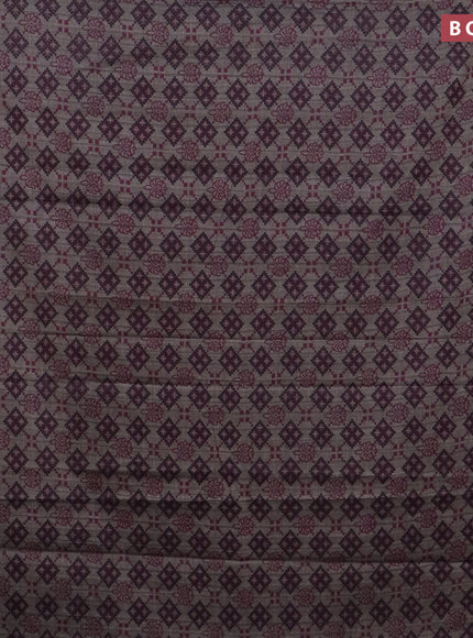 Muslin cotton saree grey and purple with allover ikat prints and printed border