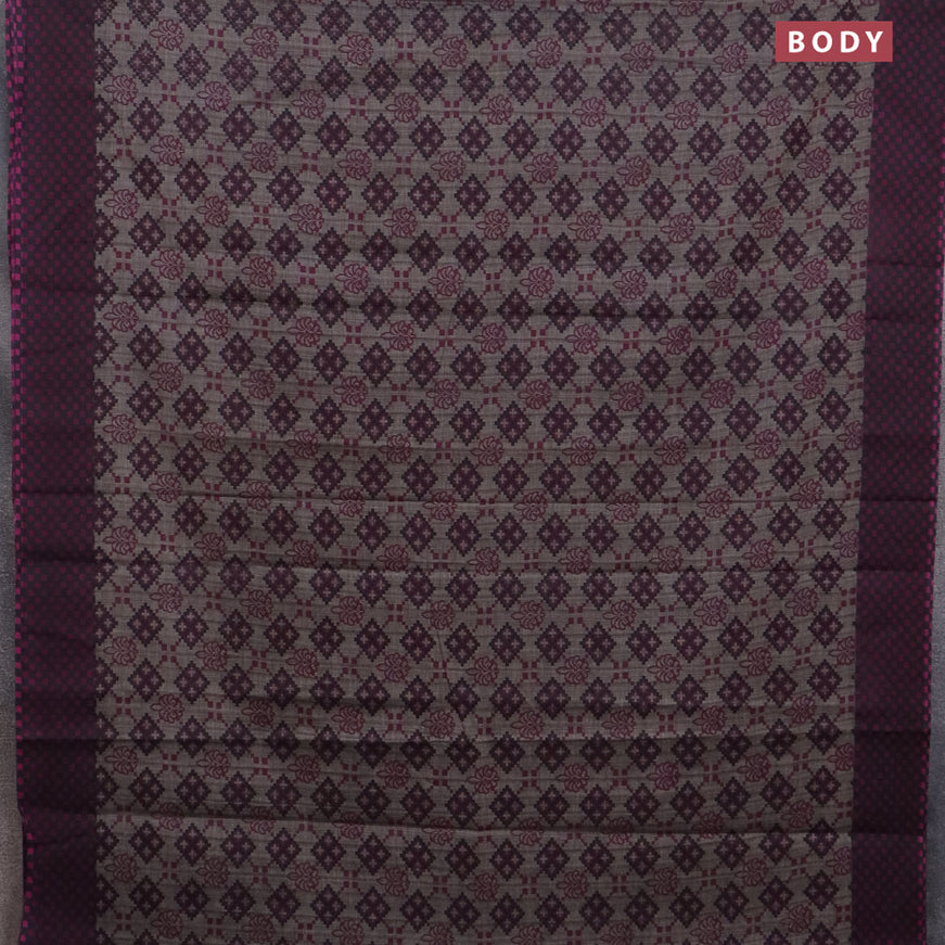 Muslin cotton saree grey and purple with allover ikat prints and printed border