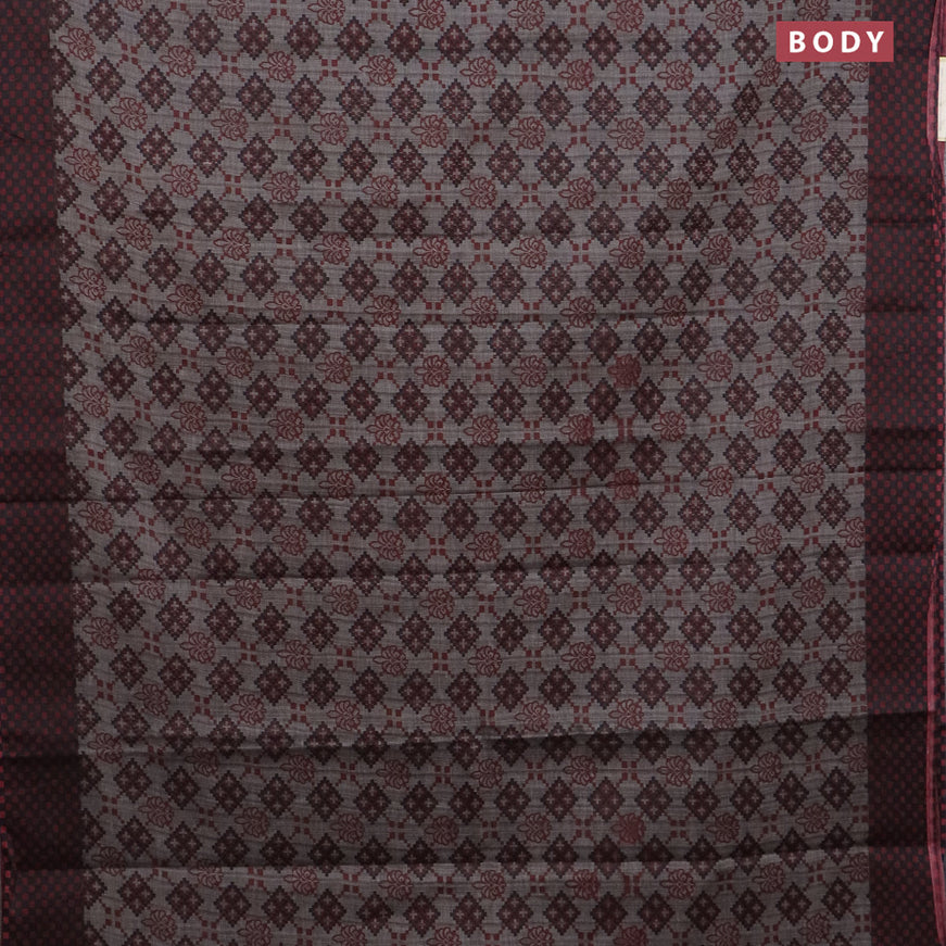 Muslin cotton saree grey and maroon with allover ikat prints and printed border